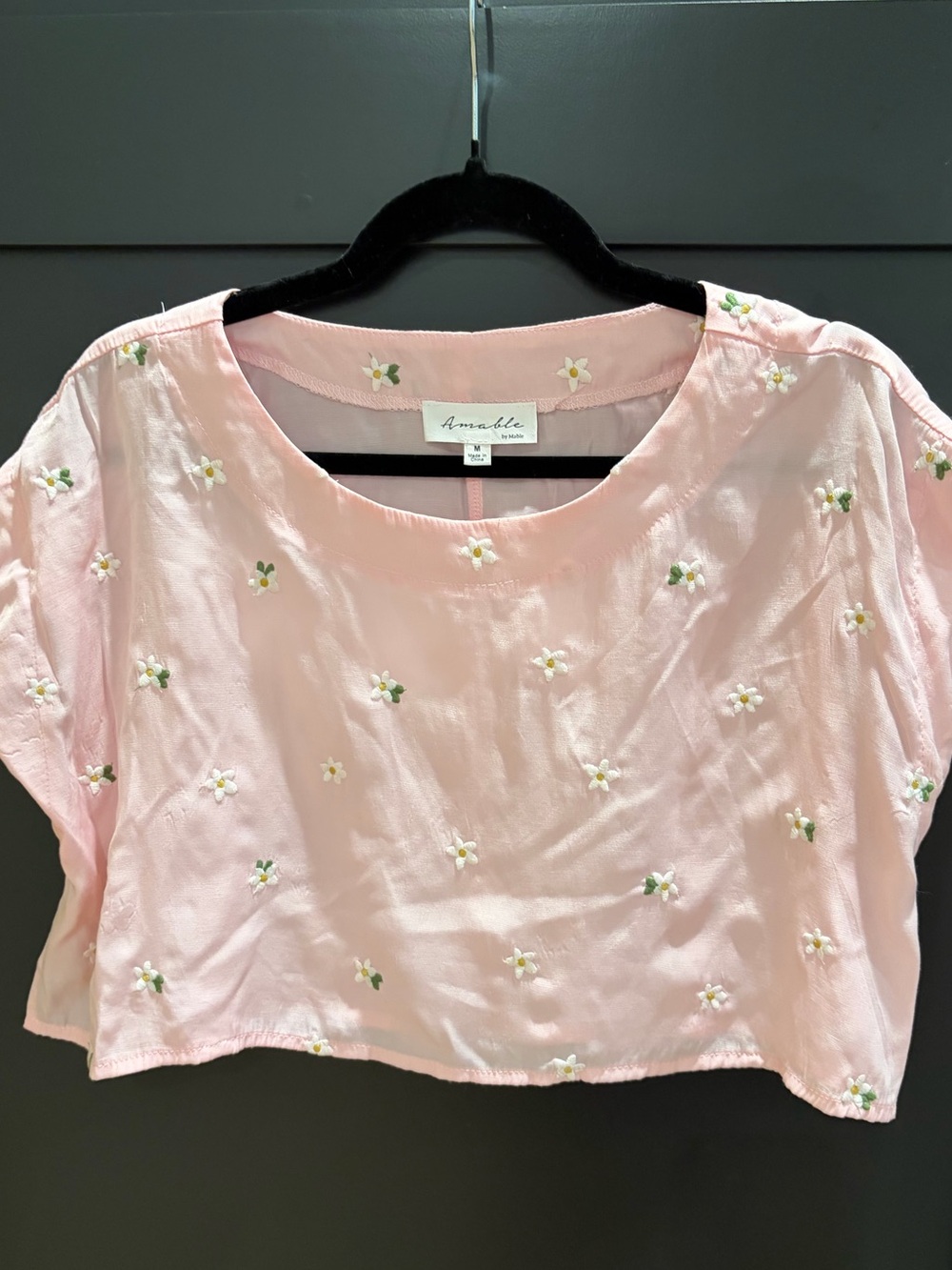 Amabelle Blush Pink Daisy Embroidered Crop Top - Women